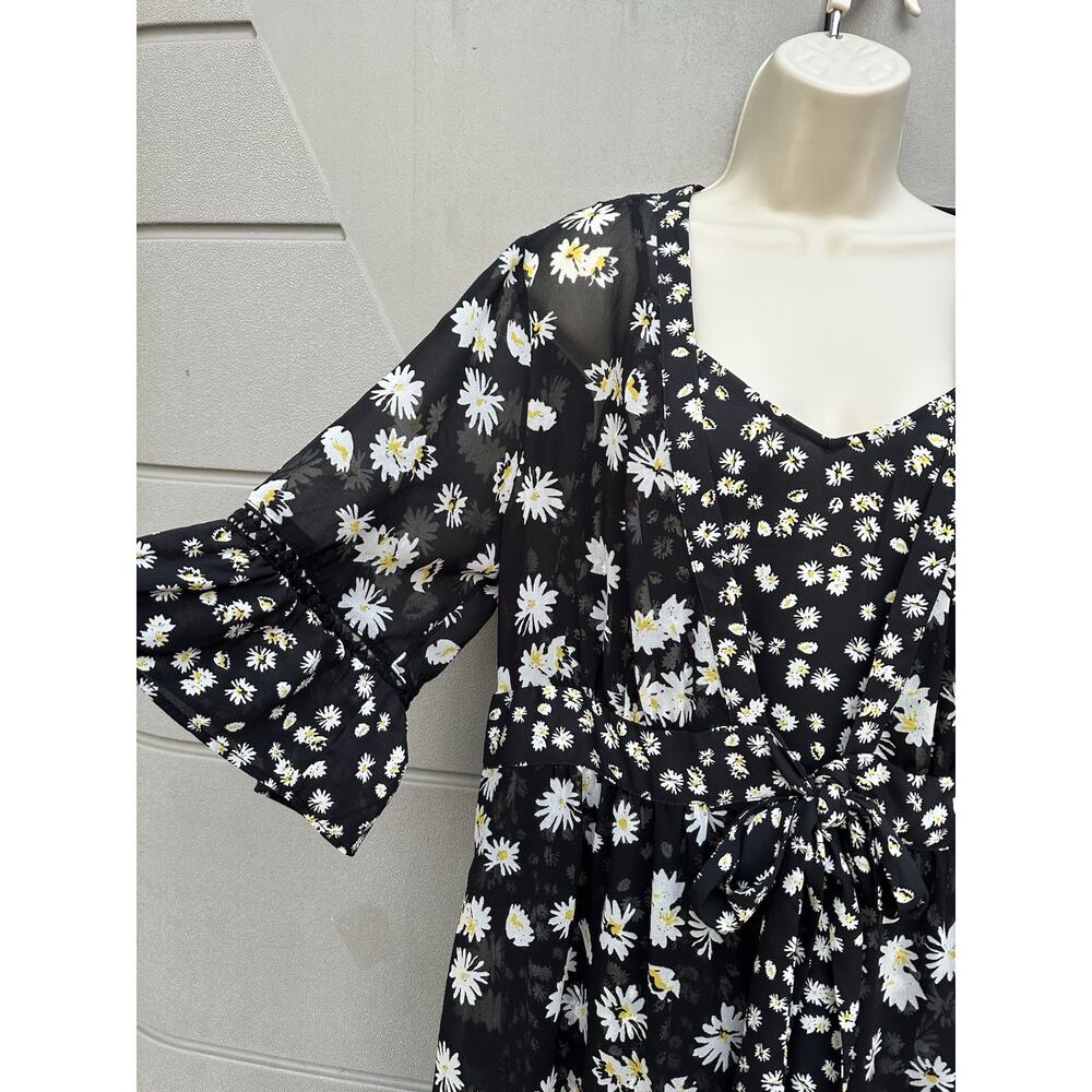 CAbi Daisy Print 2 Piece Chiffon Dress/Duster Wrap Black & White Sz L COTTAGE - Picture 10 of 16